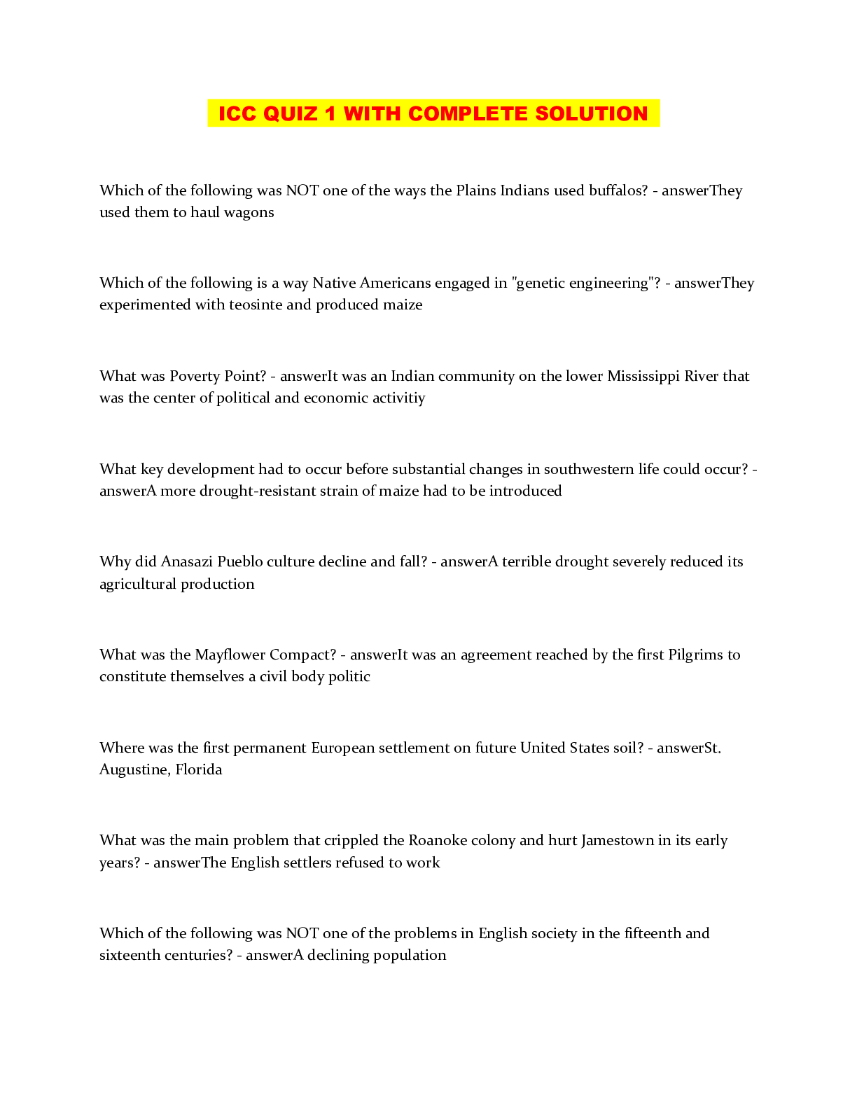 Preview image of ICC QUIZ 1 WITH COMPLETE SOLUTION document